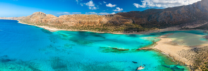 Obraz premium Amazing drone view of Balos Lagoon and white sandy beach, Crete, Greece