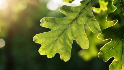 Up Close Shot Of Healthy Green Oak Leaves Backlit By The Sun Offering A Glimpse Of Nature S Intricate Details