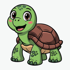 Fototapeta premium Vector illustration of a cartoon turtle with a green head brown shell and a smiling expression standing