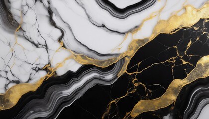 Elegant Black And White Marble Texture With Gold Veins