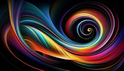 Colourful Abstract With Swooshes Swirls Spirals And Elipses On A Black Background