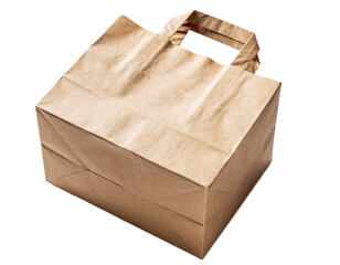 Folded paper bag with handle isolated on white background 