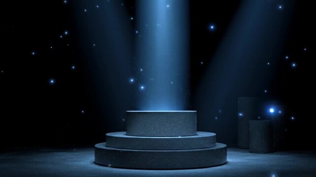 Abstract stage with spotlight illumination and decorative particles