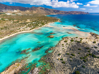 Fototapeta premium Aerial view of Elafonissi beach, Crete, Greece