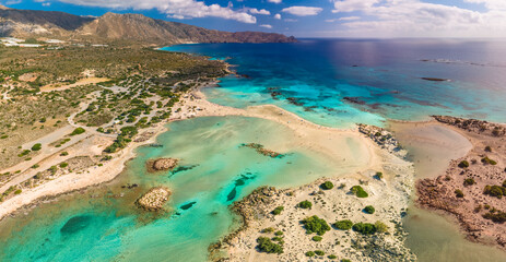 Obraz premium Aerial view of Elafonissi beach, Crete, Greece