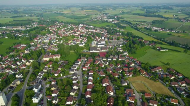 Aerial view around the city Velden in Germany., Bavaria on a sunny afternoon in spring.