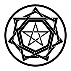Sigillum Dei, Seal of God, or Seal of Truth. Original geometric structure of the medieval symbol of the Living God, attributed to Honorius, son of Euclid. Isolated black and white illustration. Vector