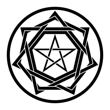Sigillum Dei, Seal of God, or Seal of Truth. Original geometric structure of the medieval symbol of the Living God, attributed to Honorius, son of Euclid. Isolated black and white illustration. Vector