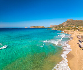 Obraz premium Famous sandy beach of Falasarna at the north west of Chania, Crete, Greece.