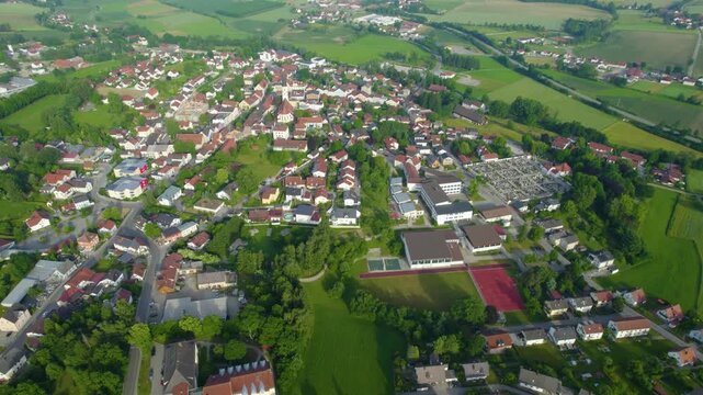 Aerial view around the city Velden in Germany., Bavaria on a sunny afternoon in spring.
