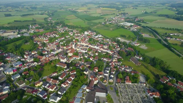 Aerial view around the city Velden in Germany., Bavaria on a sunny afternoon in spring.