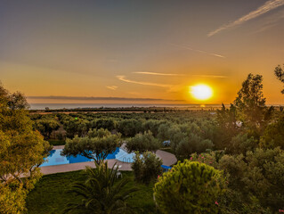 Sunset over the olive farm on the south side of Crete, Greece