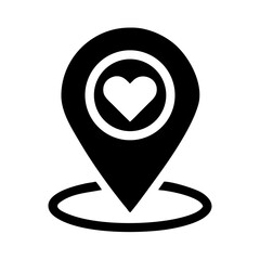 Heart Location Pin Icon, Symbolizing Love and Favorite Places on Maps and Navigation