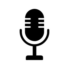Black Microphone Icon on White Background, Simple Audio Symbol Graphic Illustration