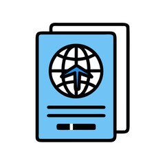 Travel documents icon with globe and airplane, symbolizing international journey and exploration