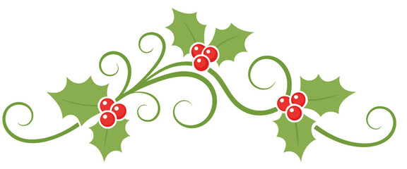Christmas Holly Border &ndash; Decorative Holiday Divider with Leaves and Red Berrie
