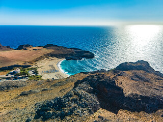 Aerial view of amazing Skinaria beach, Crete, Greece.