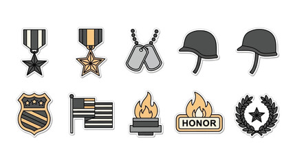 Collection of military symbols honoring service and patriotism