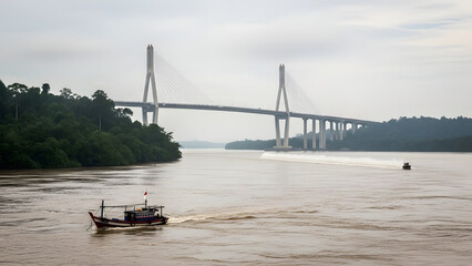 View of Siak IV Bridge Over Sungai Kampar Riau