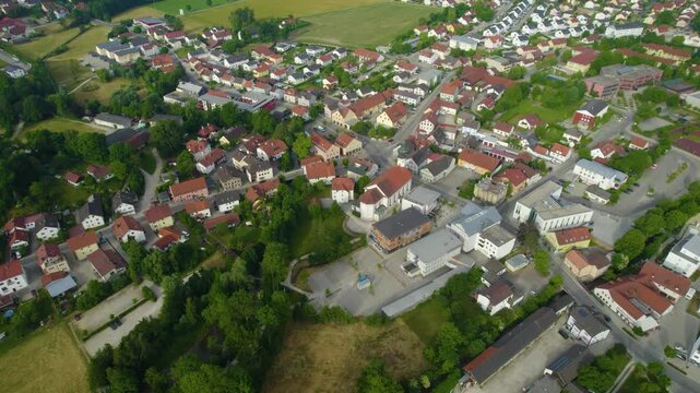 Aerial view around the city Velden in Germany., Bavaria on a sunny afternoon in spring.