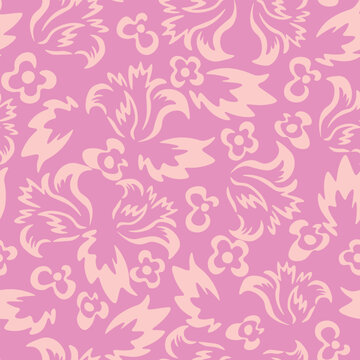 Seamless blooming floral pattern based on hand drawn art ornaments. Colorful flowers on color background. Vector illustration. Simple minimalistic pattern for fabric, textile.