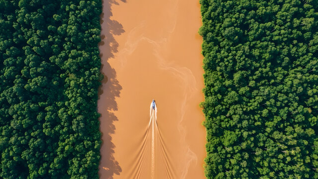 Vertical Aerial Top Down View of Sungai Kampar Riau Jungle