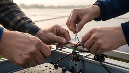 Intergenerational Team Assemble Solar Panels at Renewable Energy Farm