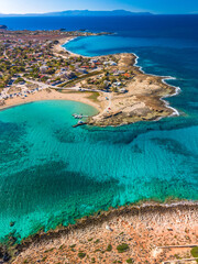 Aerial image of famous Stavros Zorbas beach, Crete Island, Greece, near Chania