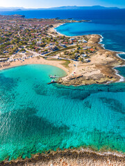 Aerial image of famous Stavros Zorbas beach, Crete Island, Greece, near Chania