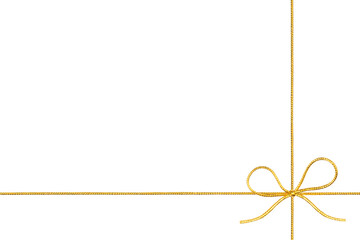 Golden Rope String with Knotted Bow in Corner Isolated on White and Png Transparent Background