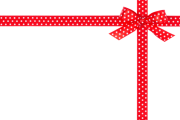 Red Bow Ribbon with White Dots Pattern Crossed in Corner Isolated on White and Png Transparent Background