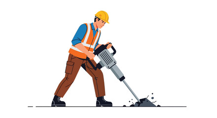 Construction worker operating a jackhammer focused on road work.