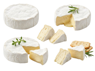 Soft white rind Camembert cheese isolated on transparent background