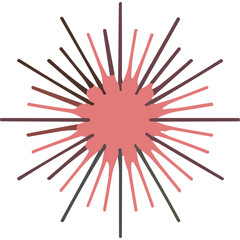 Obraz premium Abstract radial burst pattern with soft pink center and multicolored rays against a black background abstract digital art