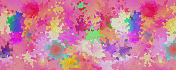 Vibrant Multicolor Abstract Stained-Glass Mosaic Pattern with Organic Paint Splashes for Art Prints, Textiles, Gift Wrap, Stationery, Packaging, Creative Branding and Decorative Design