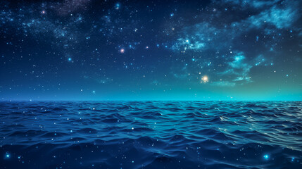 Majestic Starry Night Over Ocean Waves with Glowing Galaxies in