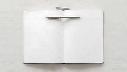 Blank Notebook for Content Creation: An open notebook and pen, ready for ideas and words, capturing the essence of creativity and documentation.