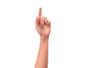 Close-up of a beautiful empty hand gesture isolated on a transparent PNG. High quality studio shot.

