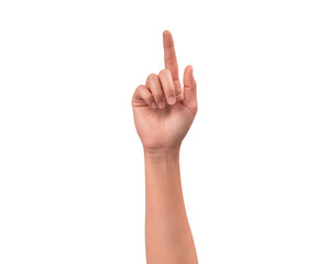 Close-up of a beautiful empty hand gesture isolated on a transparent PNG. High quality studio shot.
