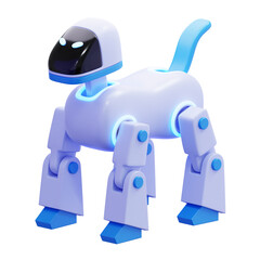 Stunning 3D rendered futuristic robotic dog companion glowing with vibrant blue light
