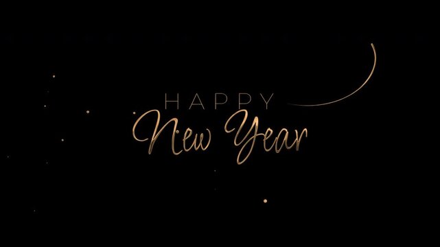 Happy new year greeting surrounded by glitter on a black background, perfect for festive holiday social media posts and greeting cards.
