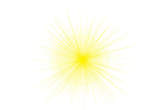 Intense Yellow Sunburst with Radiating Light Rays, A vibrant yellow starburst effect featuring numerous sharp, thin rays extending from a bright central core.
