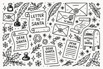 Obraz premium Holiday linear icon set. featuring letter, envelope, mailbox, feather, and holly symbols