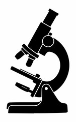 Black and white silhouette of a laboratory microscope — science, research and medicine. It is ideal for educational materials and medical technology. Vector graphics. EPS.