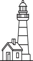 Black and White Outline of Lighthouse and Attached House