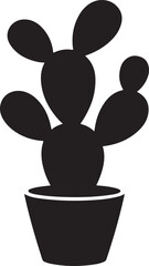 Black Silhouette of Potted Prickly Pear Cactus succulent