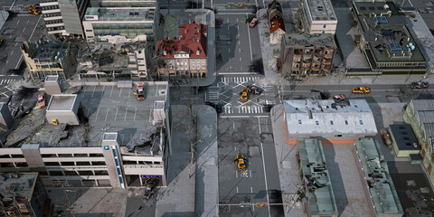 3d render of Ruined and Collapsed Buildings After Disaster