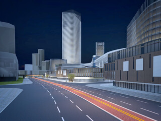 3d render city urban street road buildings skyscraper