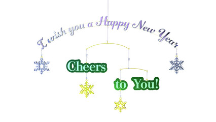 年賀状の英文フレーズを使ったモビールの3D画像