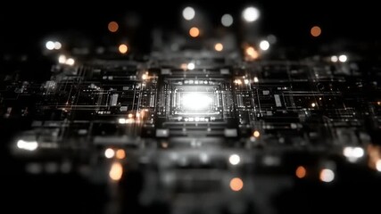 Abstract Digital Circuit Board with Glowing Lights and Bokeh Effect. - Powered by Adobe